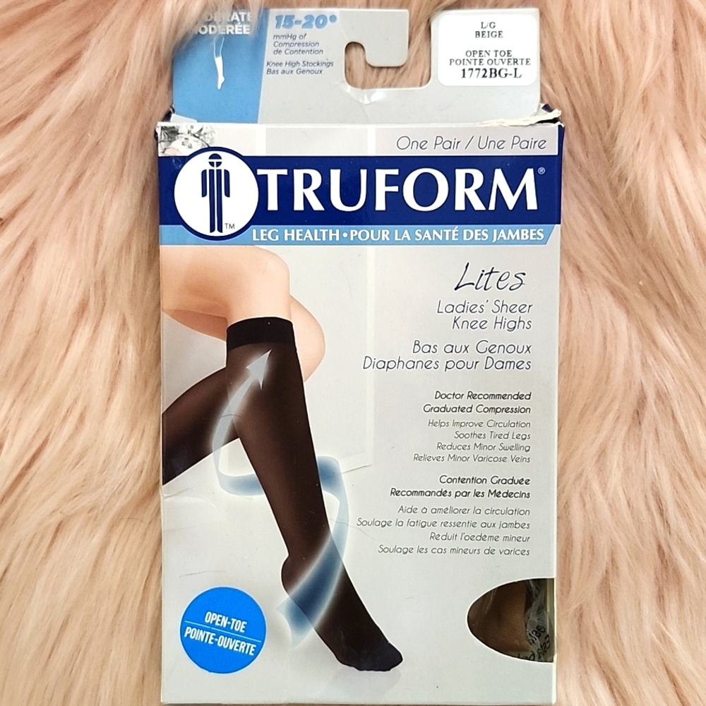 Brand New TRUFORM LADIES LITES KNEE-HI SHEER COMPRESSION STOCKINGS-L